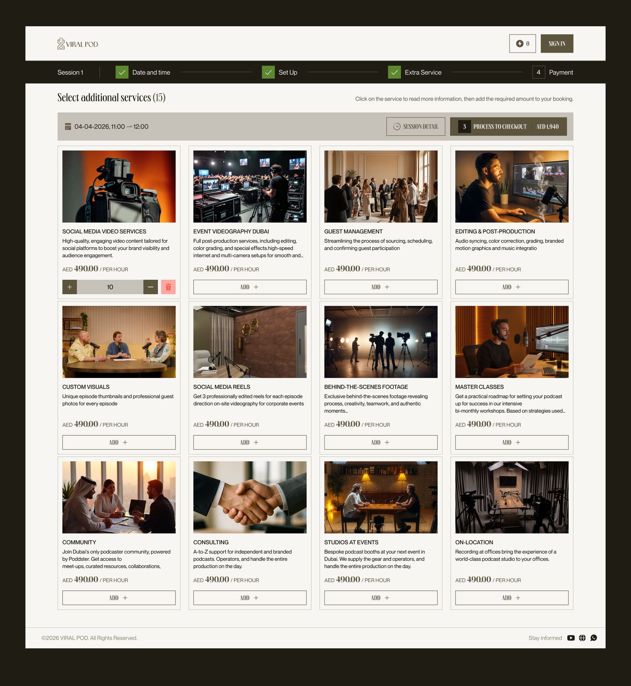 Viral Pod booking service listing