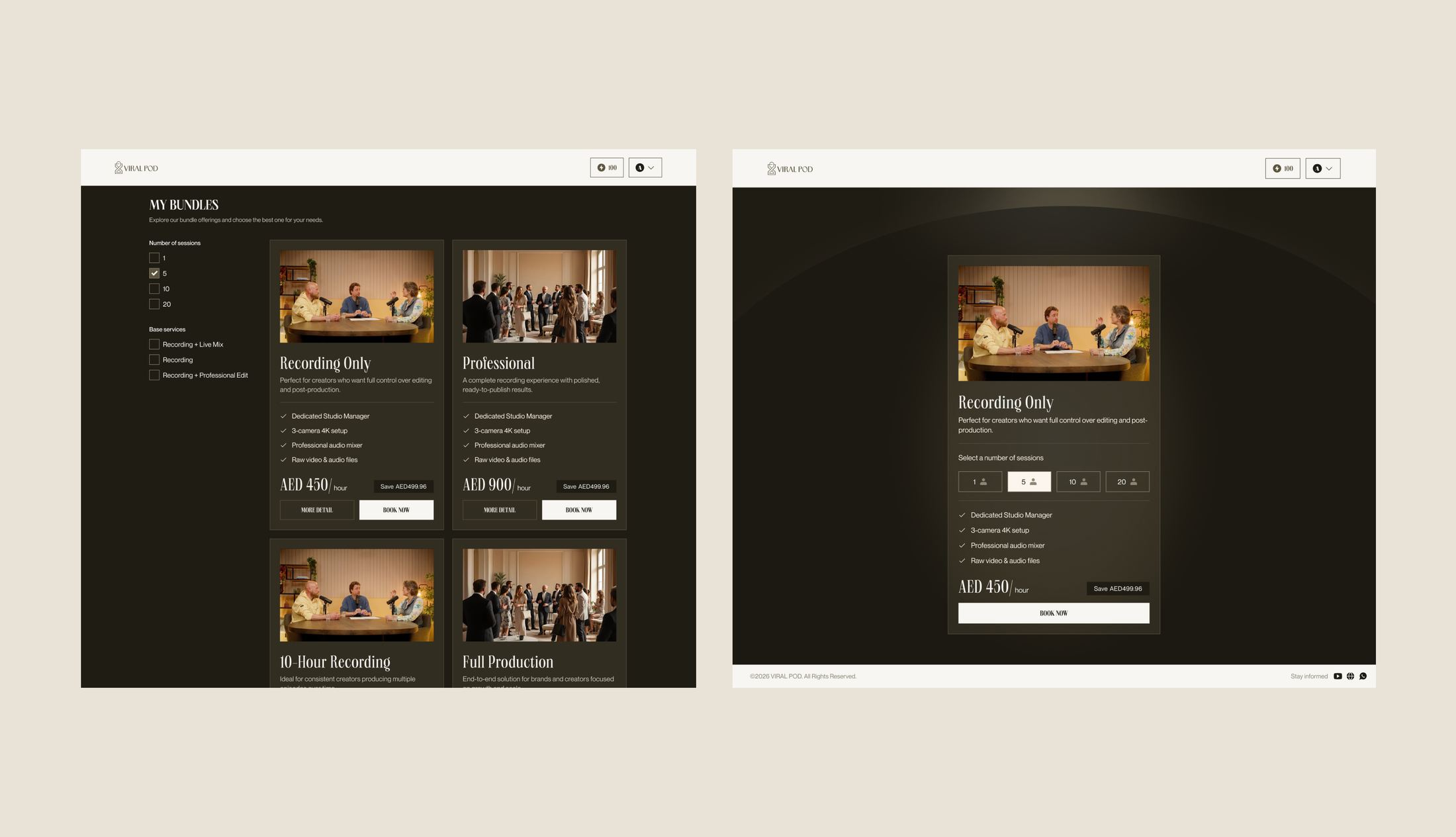 Viral Pod dark booking screens